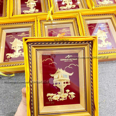 Tranh Chùa Một Cột Dát Vàng (26×30cm) MT Gold Art- Hàng chính hãng, trang trí nhà cửa, quà tặng sếp, đối tác, khách hàng.