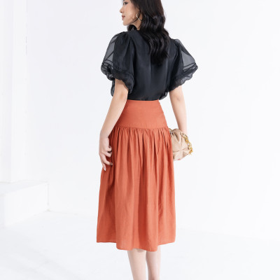 Chân váy xòe rút nhún tùng váy tạo điểm nhấn HeraDG thiết kế 2 lớp đính cúc trang trí chất liệu đũi cao cấp SJPBB3041