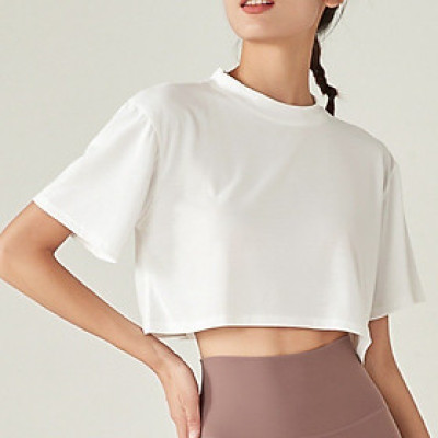 Áo phông crop top dáng ngắn lửng màu trắng siêu mát cho nữ