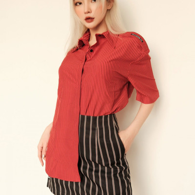 Chân váy A ngắn sọc