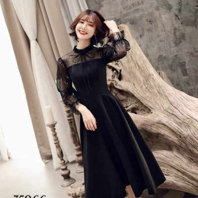 VÁY ĐẦM XÒE MÀU ĐEN TAY PHỐI LƯỚI THANH LỊCH DUYÊN DÁNG ĐỦ SIZE TỪ 40-70KG