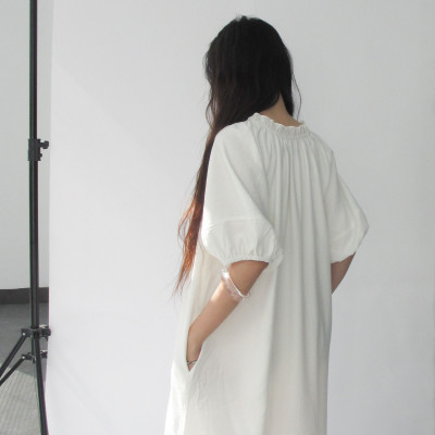 DOTTIE - Đầm dài cổ bèo cột nơ - Trắng - D0714