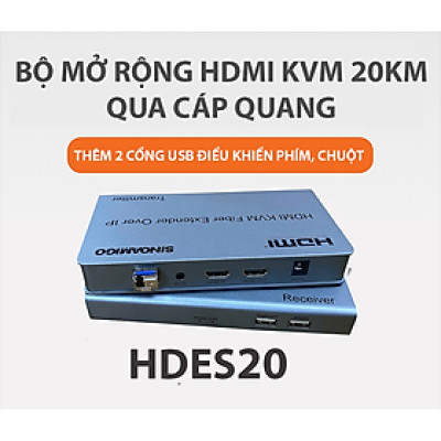 Bộ chuyển đổi HDMI sang quang 20km Sinoamigo HDES20 - Hỗ trợ KVM, IR, 2 cổng USB, Full HD - Hàng nhập khẩu chính hãng