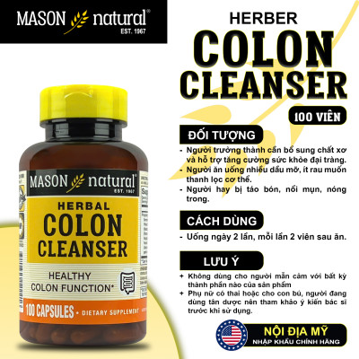 Colon Cleanser Mason Natural Hộp 100 viên làm sạch đại tràng giảm đầy hơi tiêu hóa khỏe ngừa táo bón