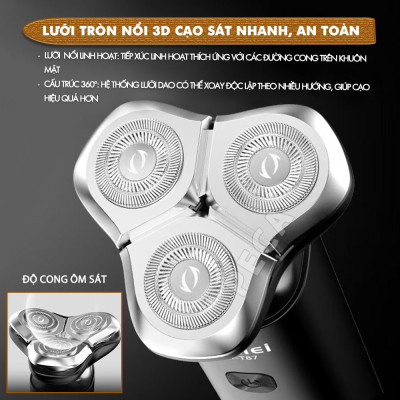Máy cạo râu khô và ướt KEMEI KM-T87 chống thấm nước IPX7 công suất 5W sạc USB - Chính hãng