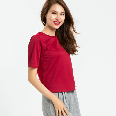 Áo Tshirt Phối Voan Hity TOP071 (Đỏ Auburn)