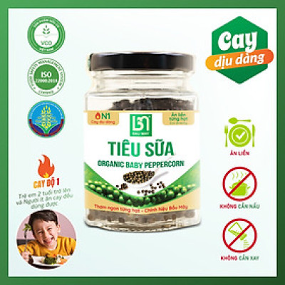 Tiêu Sữa Organic Bầu Mây 35g - Cay cấp độ 1 với độ cay dịu dàng, tươi non, giòn mềm, đậm đà, giúp kích thích vị giác, giúp ăn ngon miệng hơn, cải thiện chức năng của hệ tiêu hoá