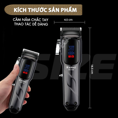 Tông đơ cắt tóc chuyên nghiệp Kemei KM-1550 cống suất mạnh 5W màn hình LCD sạc nhanh USB type C tiện lợi - Chính hãng