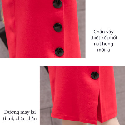 Chân váy công sở dáng peplum dài qua gối lưng cao, phom đẹp vải kaki thun co giãn MS19