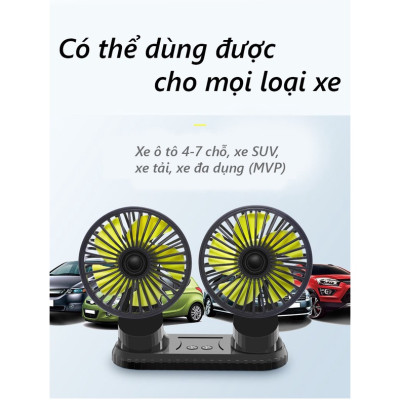 Quạt ô tô thông minh, quạt đôi đa năng xe hơi 12v, 24v xoay 360 tiện ích cao cấp mẫu mới loại tốt gió mạnh, phụ kiện ô tô