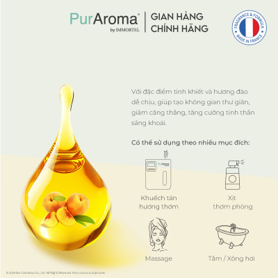 (Đậm Đặc | Chai Lớn) Tinh dầu HƯƠNG ĐÀO nguyên chất PurAroma by IMMORTEL - Chính hãng Pháp