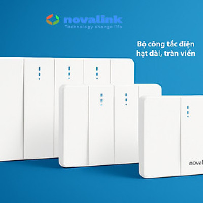 Bộ công tắc 4 hạt dài tràn viền Novalink A6-05 - Công tắc điện 1 chiều cao cấp, màu trắng sứ, An Toàn, Bền Bỉ