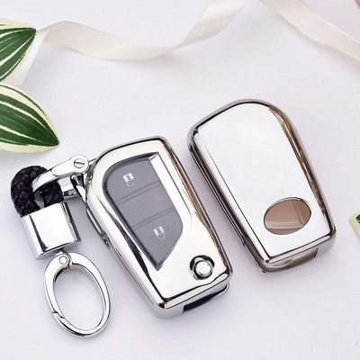 Ốp, bọc chìa khóa silicon màu tráng gương bảo vệ chìa khóa cho xe Toyota Fortuner, Corolla Altis, Innova, Hilux, Yaris…kèm móc đeo INOX