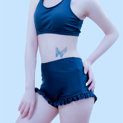 Quần Bơi Lưng Cao Phối Bèo LMcation Estella - Màu Đen