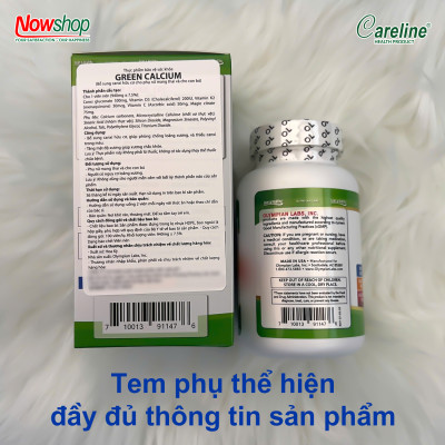 Green Calcium Olympian Labs Mỹ hộp 100 viên canxi hữu cơ chắc khoẻ xương không gây nóng dễ hấp thu