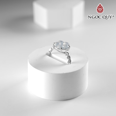 Nhẫn bạc hoa 5 cách cẩm thạch lam ngọc type A freesize hạt 10mm mệnh thủy, mộc - Ngọc Quý Gemstones