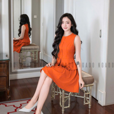Set áo váy cam xếp ly NGADO , set áo váy ngắn , set áo váy nữ , set công sở