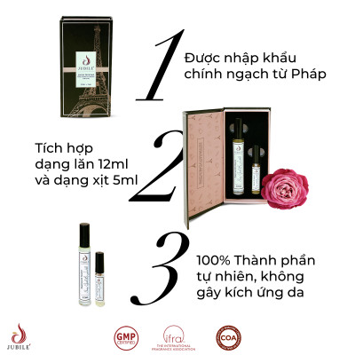 Jadore by Jubilé - Tinh dầu nước hoa Pháp Nữ Dạng lăn 12ml Thơm Lâu, Sang Trọng, Quyến Rũ