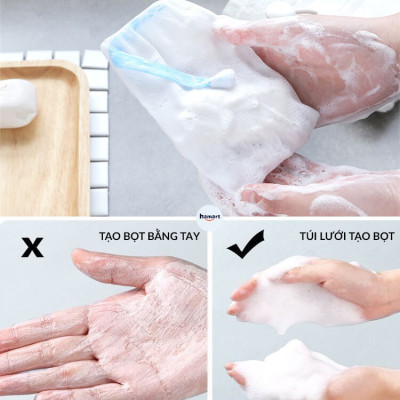 Túi Lưới Đựng Xà Phòng Tạo Bọt Xà Bông Tắm 2 Lớp Có Dây Rút Treo Tường Tiện Lợi Nhiều Màu