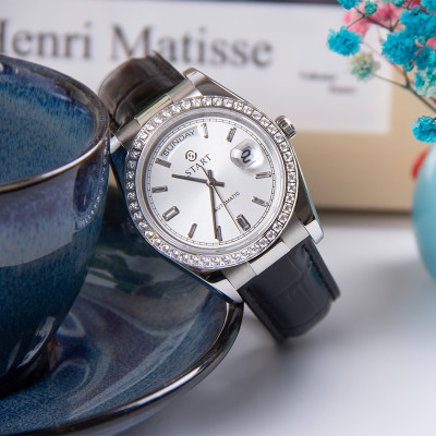 【START】đồng hồ kim cương nam đồng hồ cơ tự động chống nước chức năng hiển thị thứ ngày đồng hồ thời trang