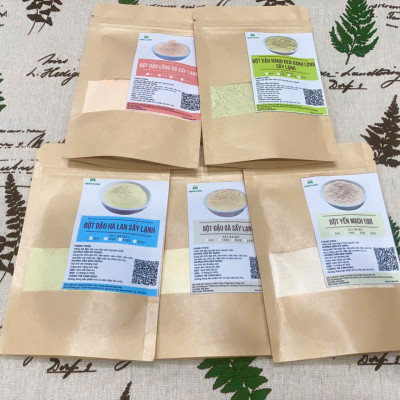 Combo 5 loại bột sấy lạnh: bột đậu gà, bột đậu lăng đỏ, bột đậu hà lan, bột đậu nành đen xanh lòng, bột yến mạch tươi nguyên chất, siêu mịn, không biến đổi gen (mỗi gói 100g)