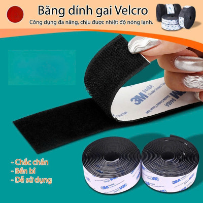 25mmx1m Miếng dán xé, băng dán xé velcro tape có lớp băng keo 2 mặt MÀU ĐEN