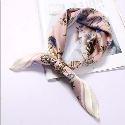 Khăn cổ lụa vuông mềm, khăn turban hoa lá lịch sự, nhã nhặn Kc04