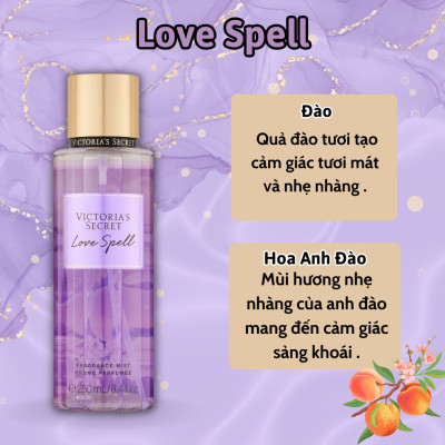 Body Mist Victoria Secret Chính Hãng Love Spell, Xịt Thơm Body Toàn Thân Hương Nước Hoa 250ml