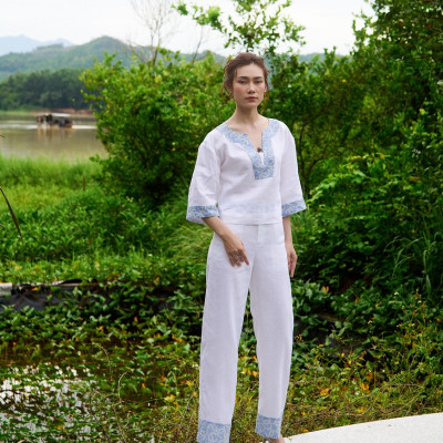 Áo Linen Thêu Thảo TOP233 thời trang thiết kế Hity