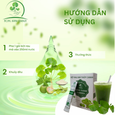 Nông Xanh Garden Bột Rau Má Thủy Canh Đậu Xanh Cốt Dừa Hộp 15 gói (10gram/1 gói) hòa tan uống liền, dễ uống, thanh nhiệt