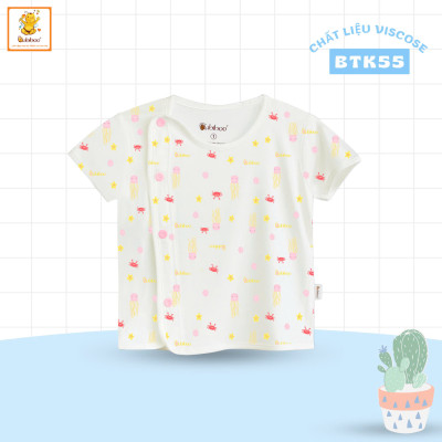 Áo Sơ Sinh Cổ Lệch Hoạ tiết Tay Ngắn Cho Bé