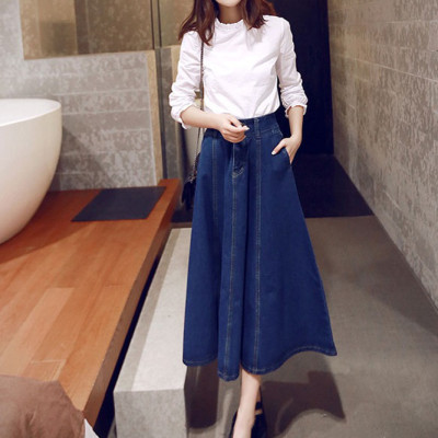 Chân váy jean xòe dài 2 nút C011