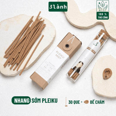 Nhang Thủ Công Sớm Pleiku 3 Lành Hộp 30 Que 100 % Tự Nhiên Tặng Kèm Đế Chăm Không Hóa Chất Xông Thơm