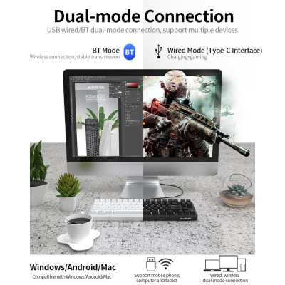 Bàn phím cơ BT Ajazz & K680T hai chế độ có dây có đèn nền nhỏ gọn 