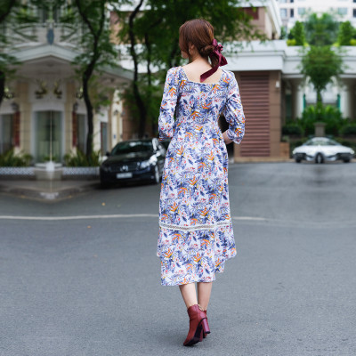 Đầm Hoa Cao Cấp Đầm Đuôi Cá Đẹp Thời trang thiết kế Hity DRE123 (In Collage)