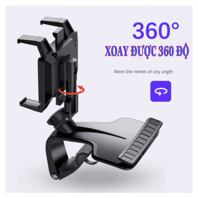 Giá kẹp đỡ điện thoại xoay 360 độ chống rung gắn taplo tấm chắn nắng gương chiếu hậu xe ô tô, xe hơi