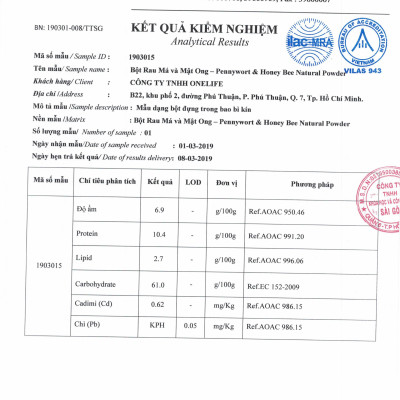 Bột Mật Ong Rau Má Tự Nhiên OneLife (Hộp 50gr)