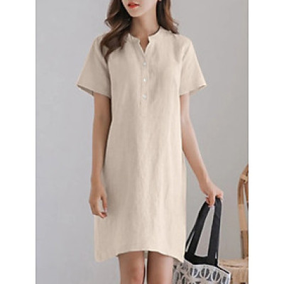 Đầm suông linen nữ ngắn tay, form basic dễ mặc, đầm đi học, đi làm siêu xinh HB199