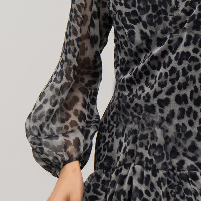 Đầm Xòe Lụa Hàn Xếp Tầng Họa Tiết Beo Maxivic, La Mộc - LM72153