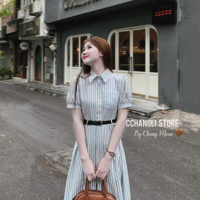 ĐẦM CỔ SƠ MI KATE LỤA FROM DÀI KÈM NỊT MÀU Y HÌNH