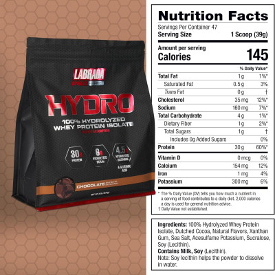 Labrada Pro Series HYDRO, 100% Whey Protein Hydrolyzed, 30g Protein, 6g BCAA, 4.5g Glutamine | Made in USA