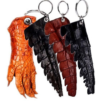 Móc khóa Huy Hoàng da cá sấu gai đuôi màu đen, nâu đỏ, vàng bò, nâu đất HT8214-15-16-17