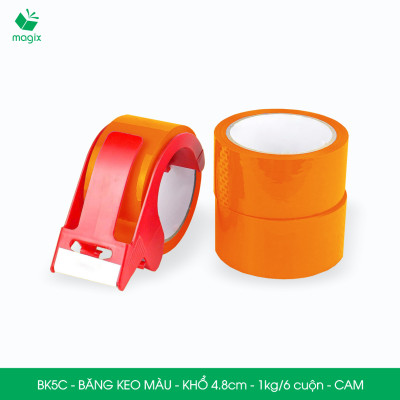 BK5C - 1 cuộn băng keo màu khổ 4.8cm loại 1kg/6 cuộn - Cam - Băng keo, băng dính đóng hàng
