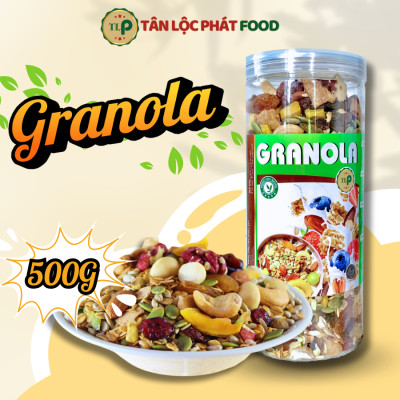 (Tặng Rong Biển Kẹp Hạt Túi 200G) Combo Hạt Dinh Dưỡng Granola Hũ 500g + Hạnh Nhân Rang Bơ Hũ 250g