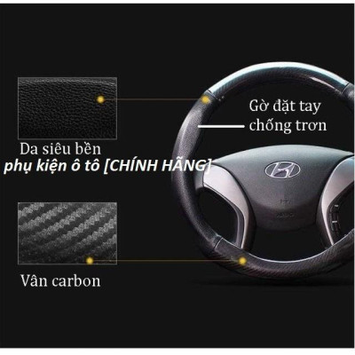 Bọc vô lăng dành cho Hyundai I10, I20, I30, Accent, Santafe, Tucson, Kona, Getz, Avante, Elantra, Trùm vô lăng cacbon