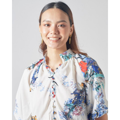 Áo Kiểu Lụa Kem Hoa AK466-KH