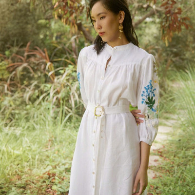 Đầm Linen Thêu Tay Mơ DRE206 thời trang thiết kế Hity