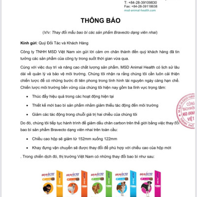 Bravecto diệt ghẻ, ve rận, bọ chét (chó 4,5 - 10kg)