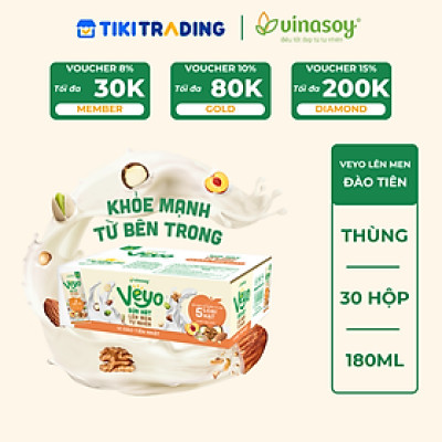 Thùng Veyo Sữa hạt lên men tự nhiên Vị Đào Tiên Nhật (30hộp x 180ml)