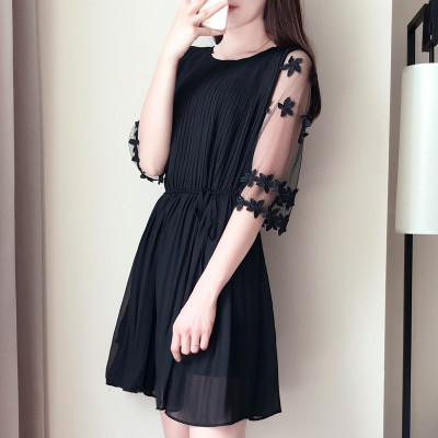  Đầm suông nữ xếp ly thiết kế tay lỡ phối ren Da36